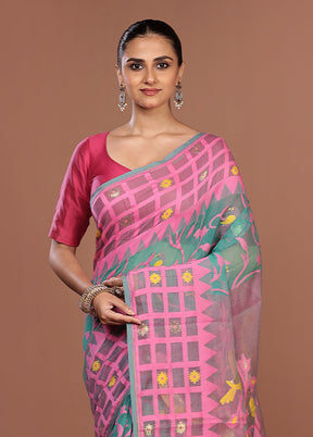 Blue Jamdani Cotton Saree Without Blouse Piece