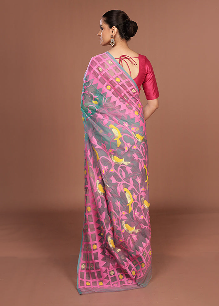 Blue Jamdani Cotton Saree Without Blouse Piece