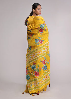 Yellow Dupion Silk Saree With Blouse Piece