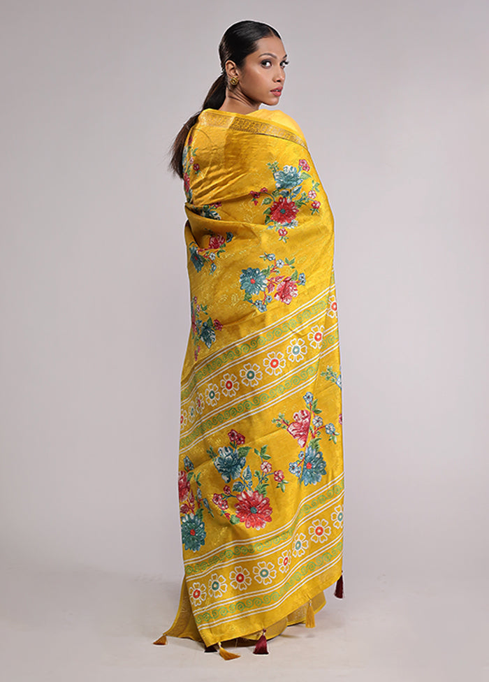 Yellow Dupion Silk Saree With Blouse Piece