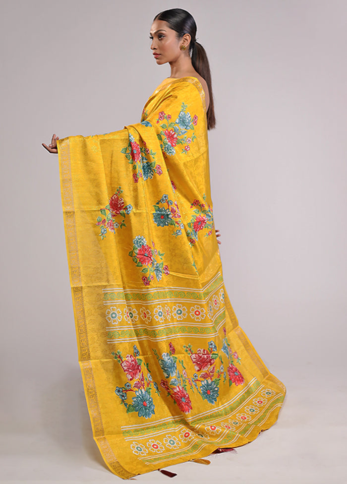 Yellow Dupion Silk Saree With Blouse Piece