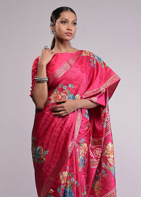 Pink Dupion Silk Saree With Blouse Piece