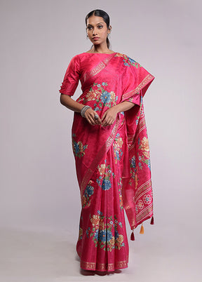 Pink Dupion Silk Saree With Blouse Piece