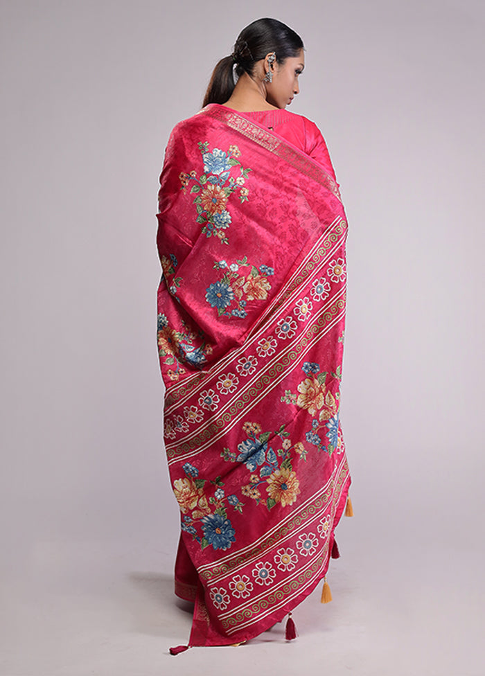 Pink Dupion Silk Saree With Blouse Piece