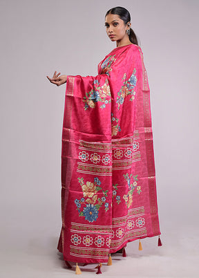 Pink Dupion Silk Saree With Blouse Piece