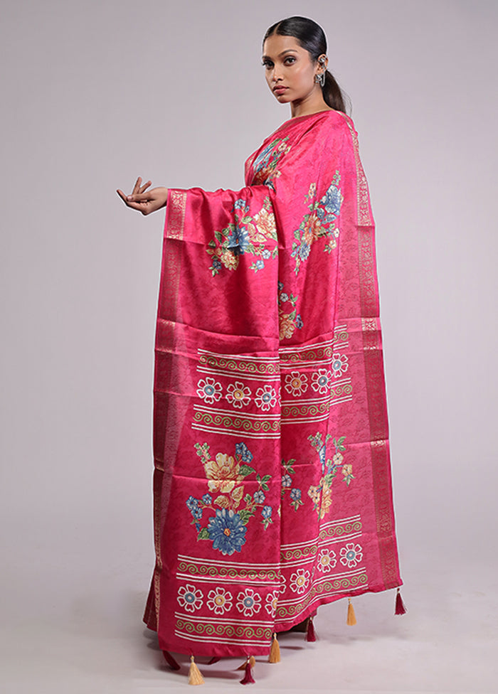 Pink Dupion Silk Saree With Blouse Piece