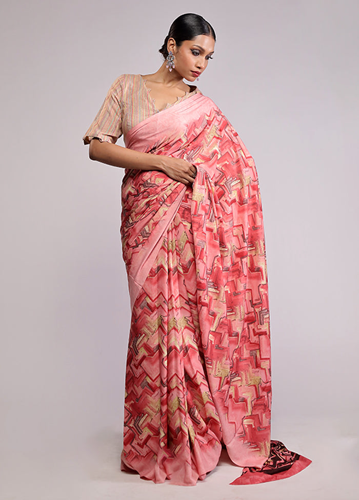 Pink Chiffon Silk Saree With Blouse Piece