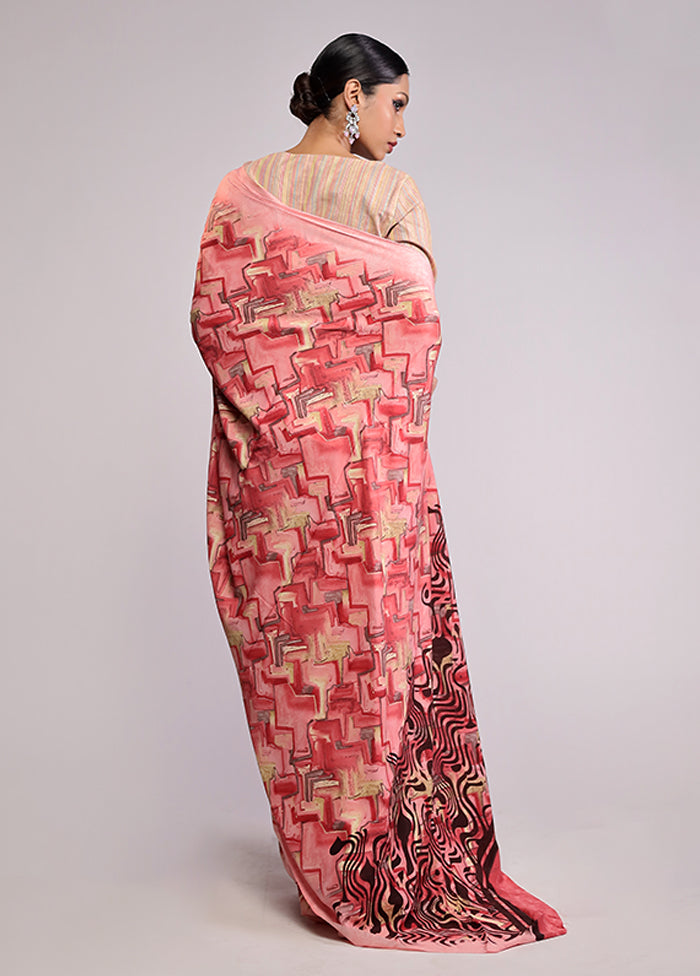 Pink Chiffon Silk Saree With Blouse Piece