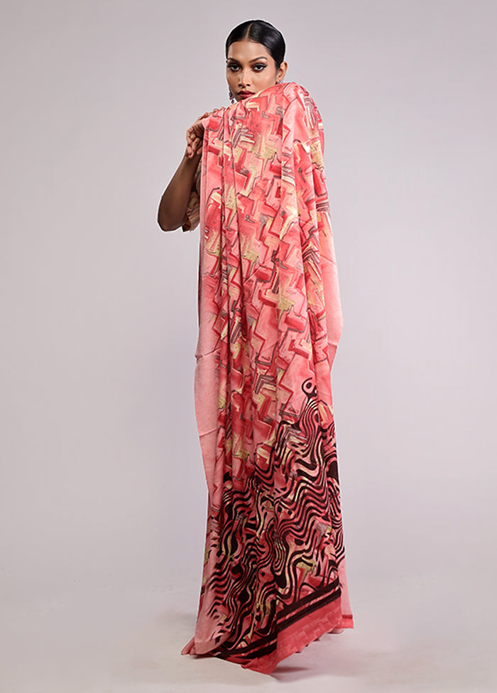 Pink Chiffon Silk Saree With Blouse Piece