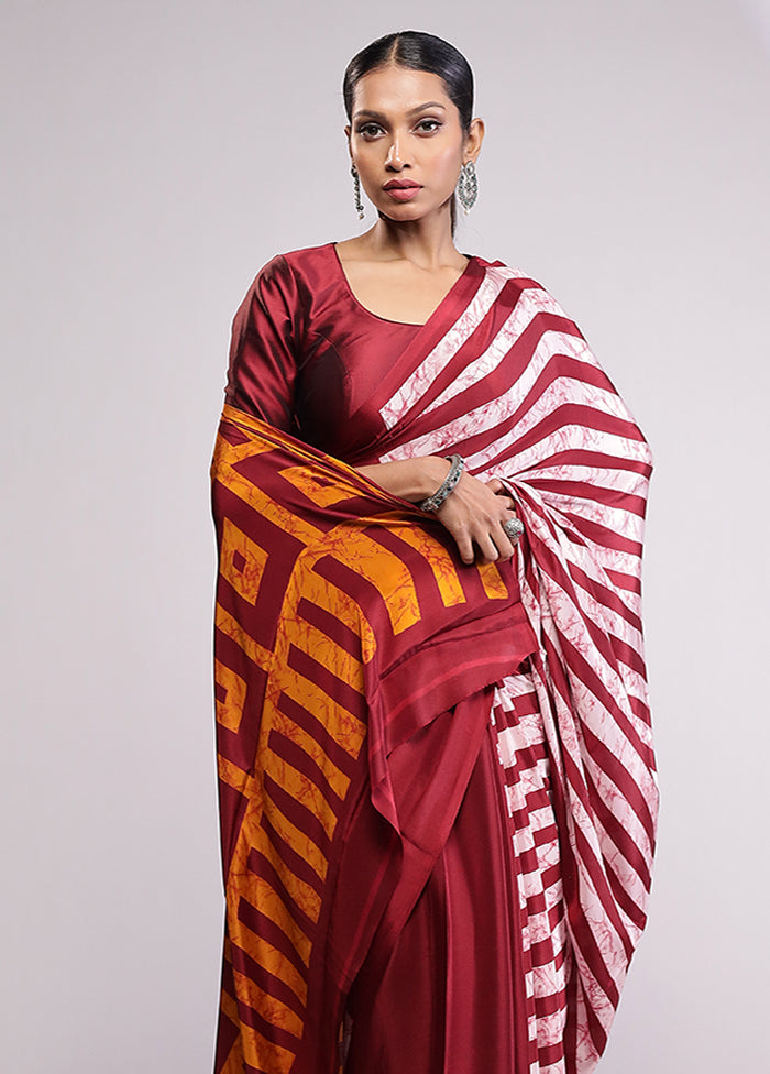 Red Chiffon Silk Saree With Blouse Piece