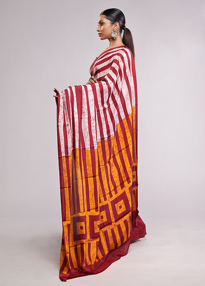 Red Chiffon Silk Saree With Blouse Piece