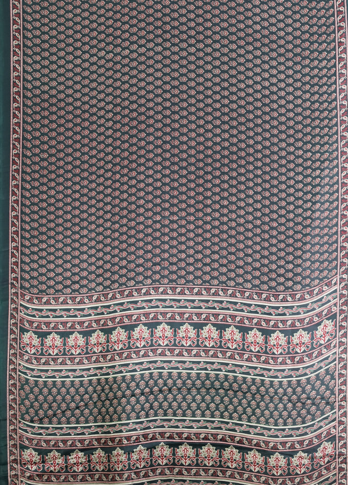 Green Printed Silk Saree Without Blouse Piece