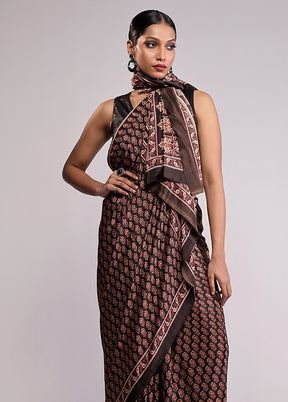 Brown Chiffon Silk Saree With Blouse Piece