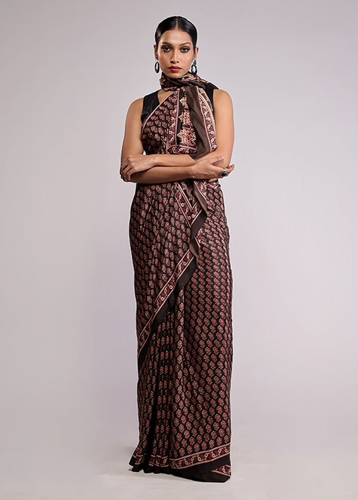 Brown Chiffon Silk Saree With Blouse Piece