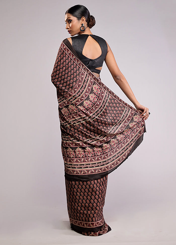 Brown Chiffon Silk Saree With Blouse Piece