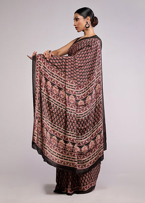 Brown Chiffon Silk Saree With Blouse Piece