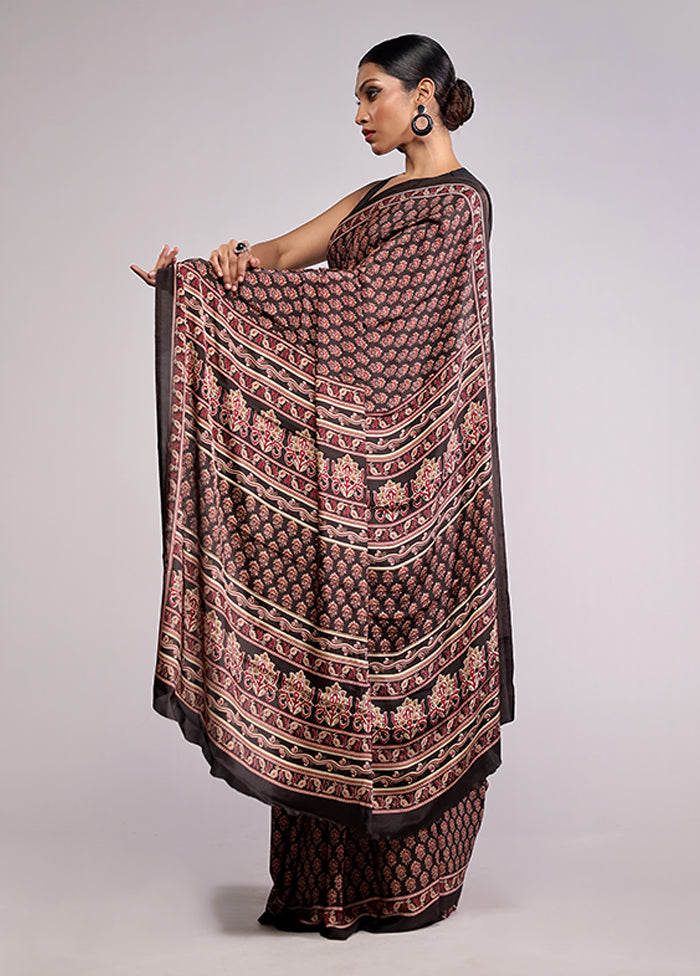 Brown Chiffon Silk Saree With Blouse Piece