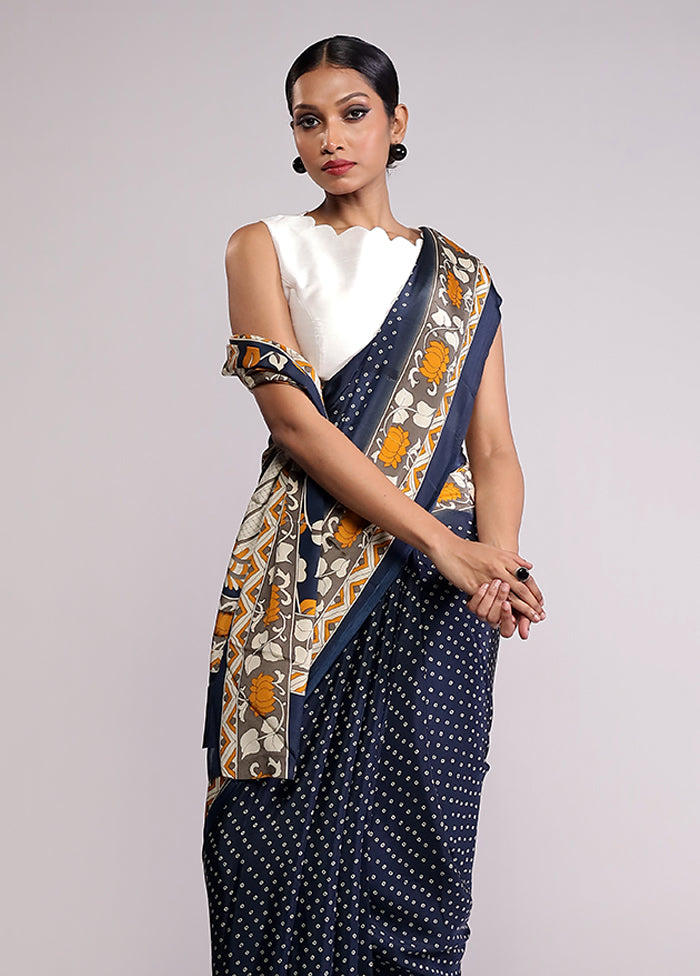 Blue Chiffon Silk Saree With Blouse Piece