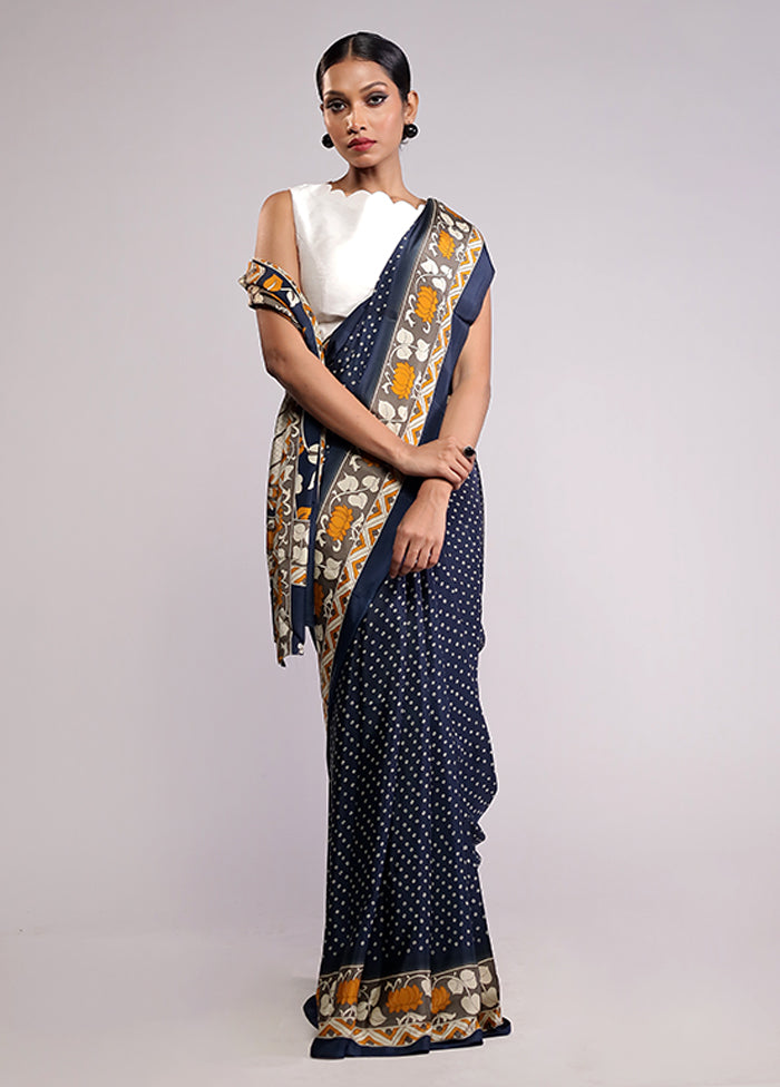 Blue Chiffon Silk Saree With Blouse Piece