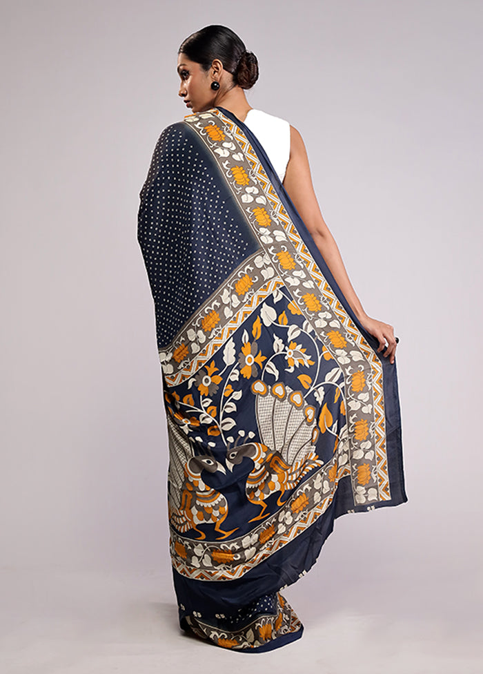 Blue Chiffon Silk Saree With Blouse Piece