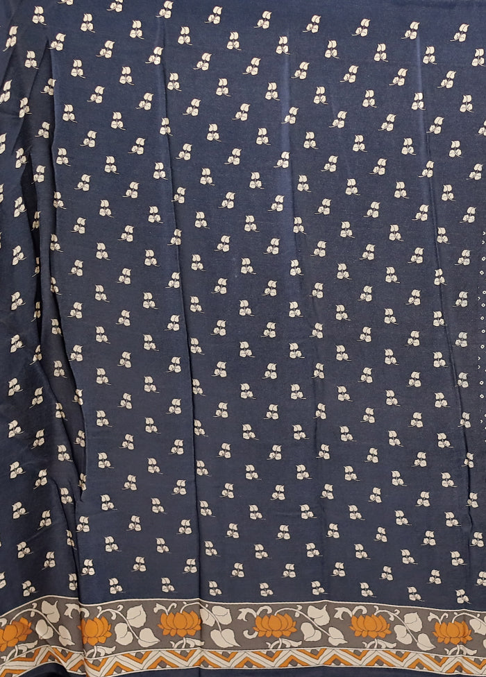 Blue Chiffon Silk Saree With Blouse Piece