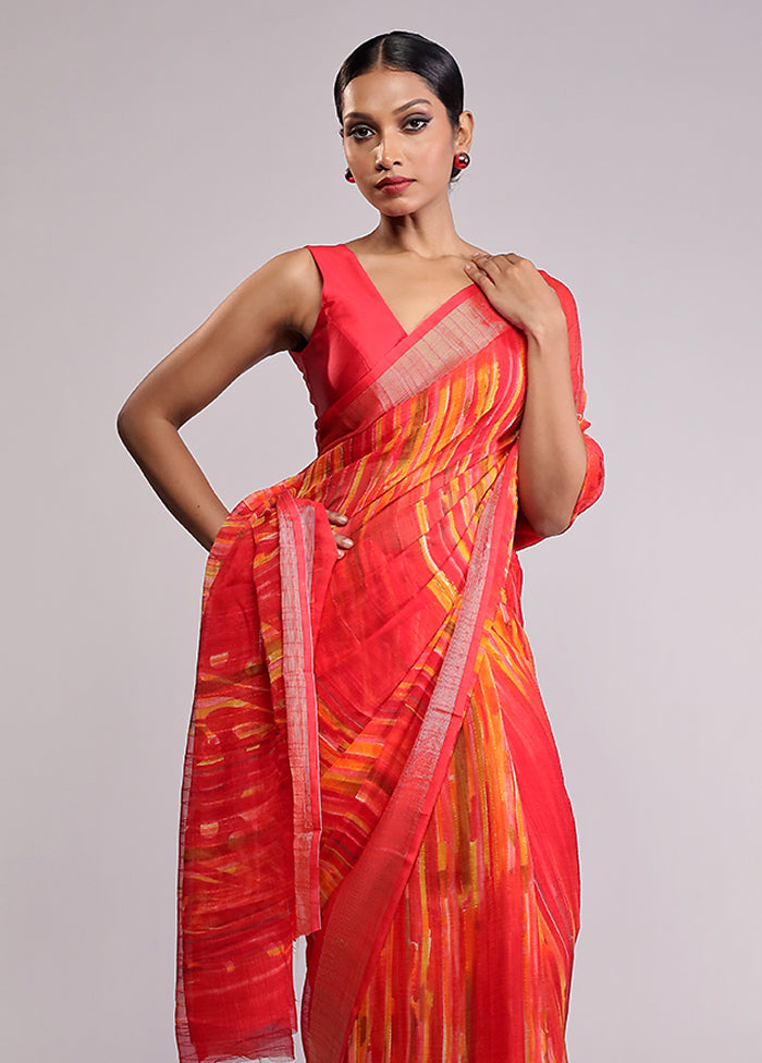 Red Chiffon Silk Saree With Blouse Piece