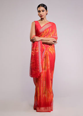 Red Chiffon Silk Saree With Blouse Piece