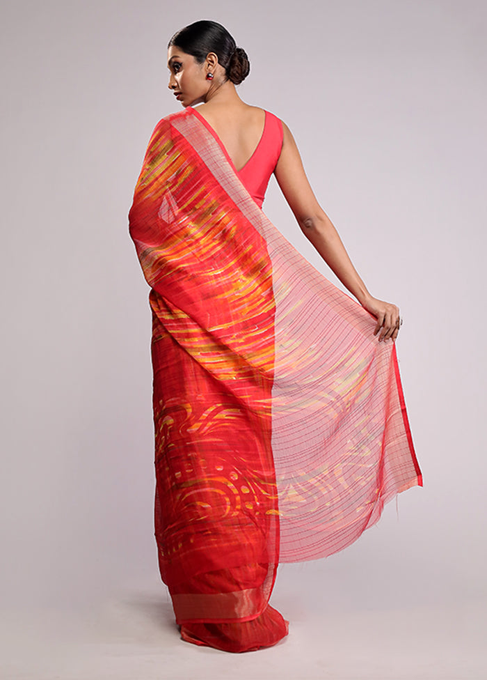 Red Chiffon Silk Saree With Blouse Piece