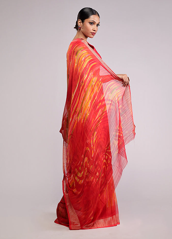 Red Chiffon Silk Saree With Blouse Piece