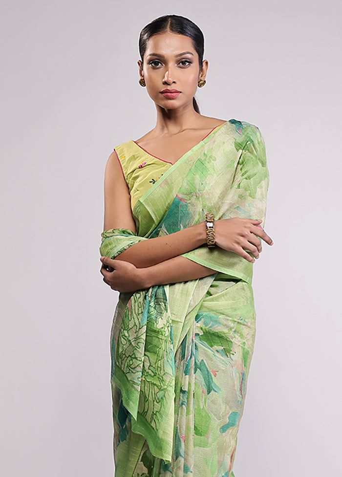 Green Chiffon Silk Saree With Blouse Piece