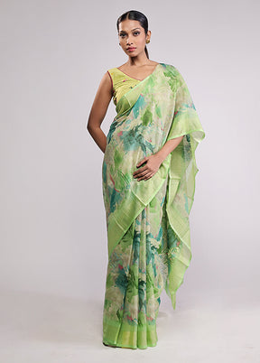 Green Chiffon Silk Saree With Blouse Piece