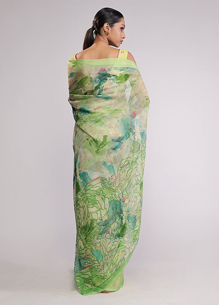 Green Chiffon Silk Saree With Blouse Piece