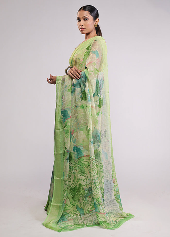 Green Chiffon Silk Saree With Blouse Piece