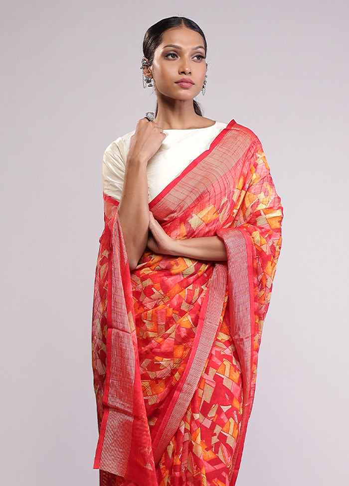 Red Chiffon Silk Saree With Blouse Piece
