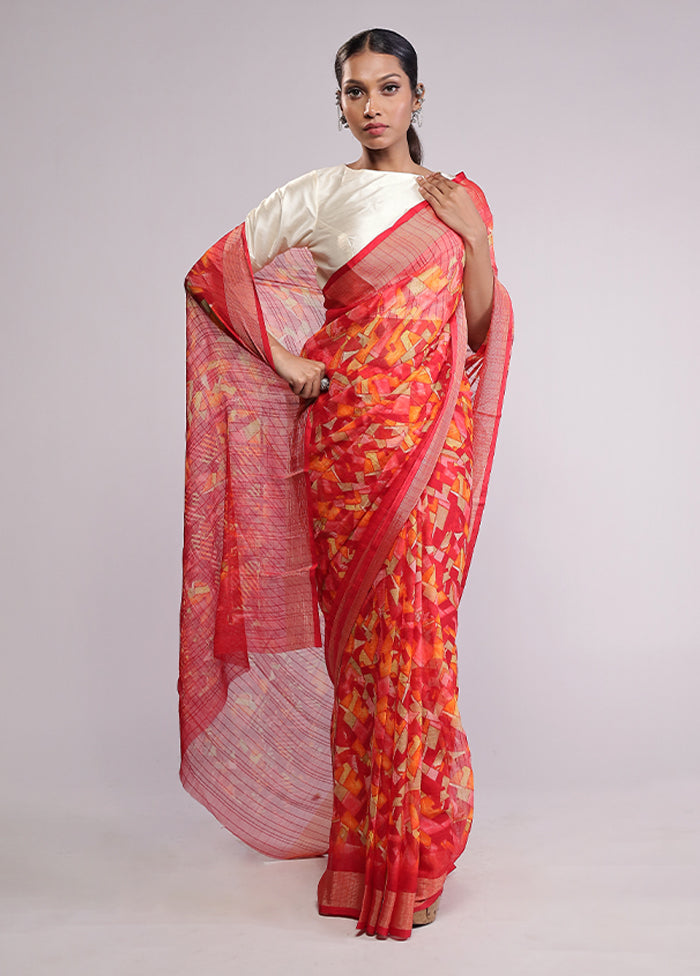 Red Chiffon Silk Saree With Blouse Piece