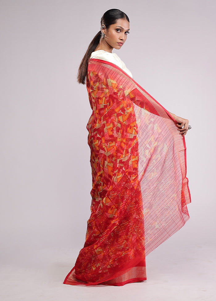 Red Chiffon Silk Saree With Blouse Piece