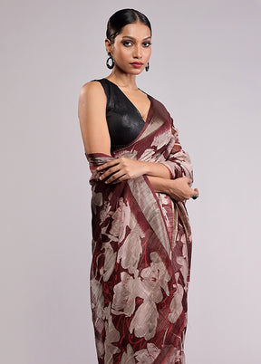 Brown  Chiffon Silk Saree With Blouse Piece