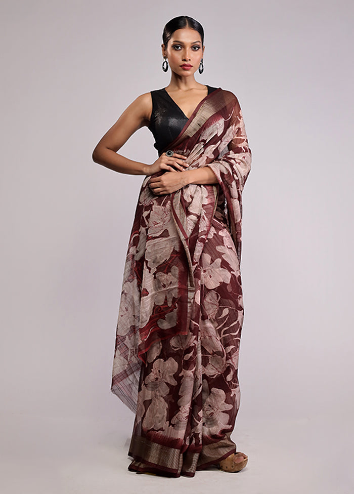 Brown  Chiffon Silk Saree With Blouse Piece