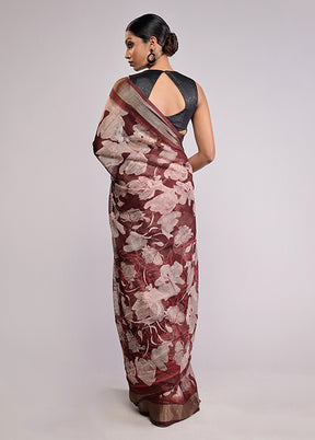 Brown  Chiffon Silk Saree With Blouse Piece