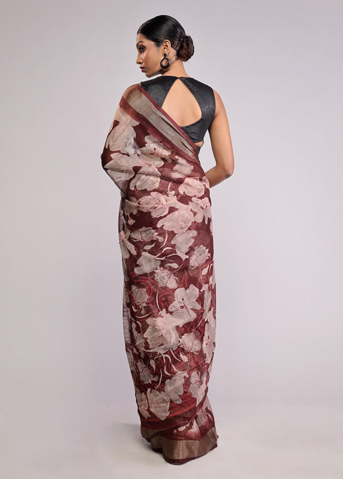 Brown  Chiffon Silk Saree With Blouse Piece