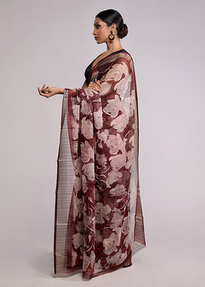 Brown  Chiffon Silk Saree With Blouse Piece