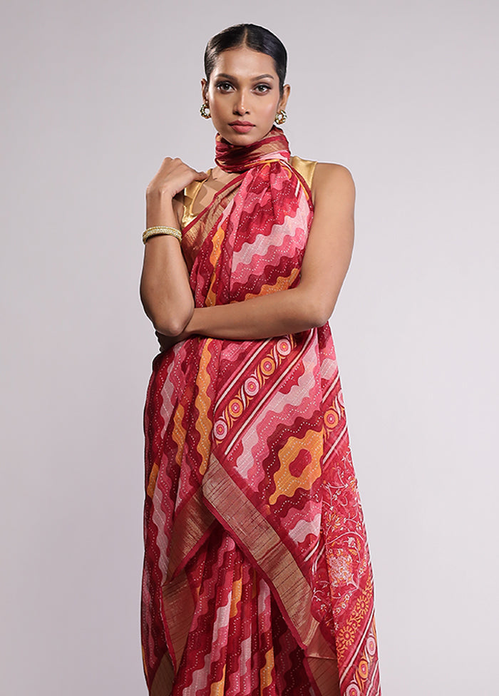 Pink Chiffon Silk Saree With Blouse Piece