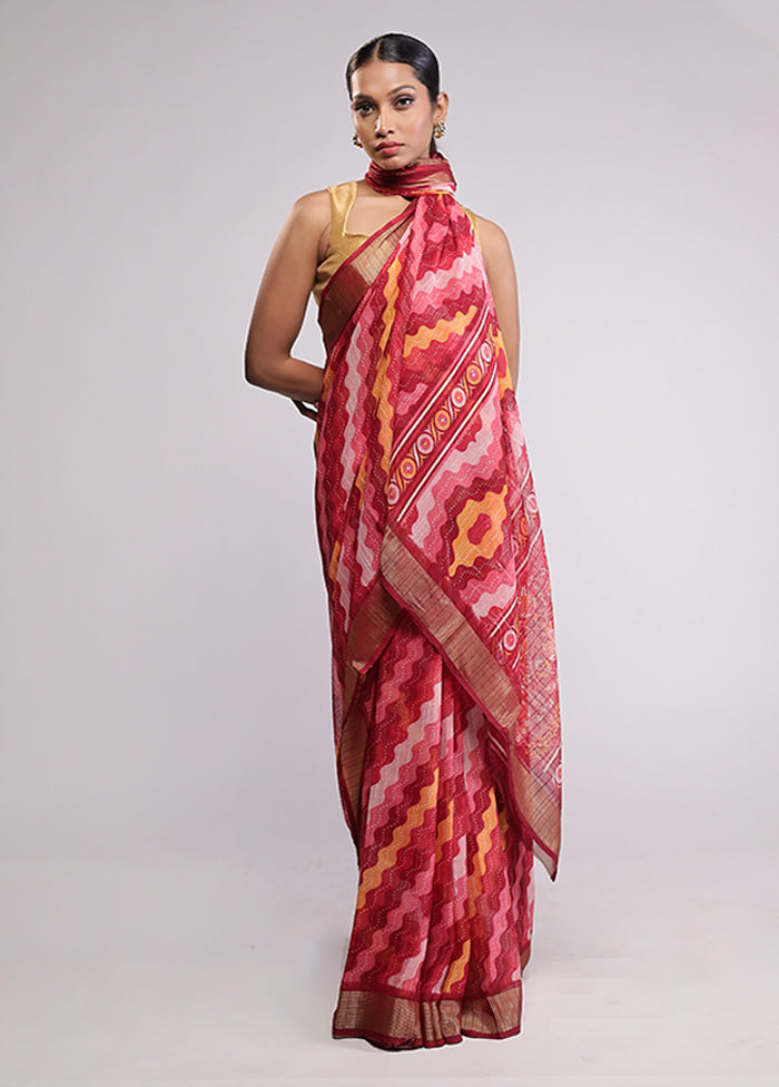 Pink Chiffon Silk Saree With Blouse Piece