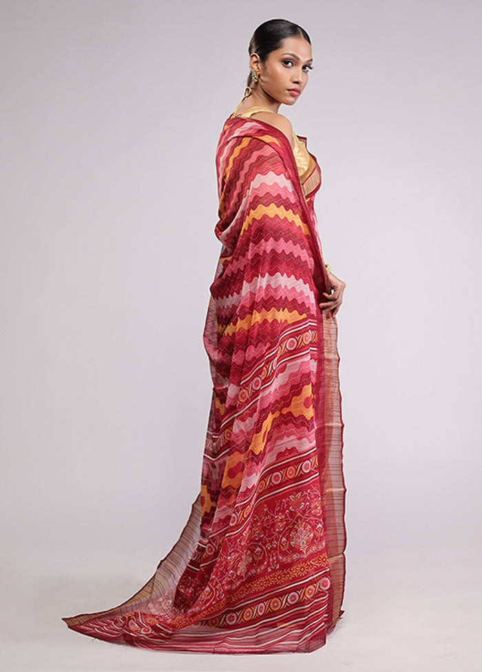 Pink Chiffon Silk Saree With Blouse Piece