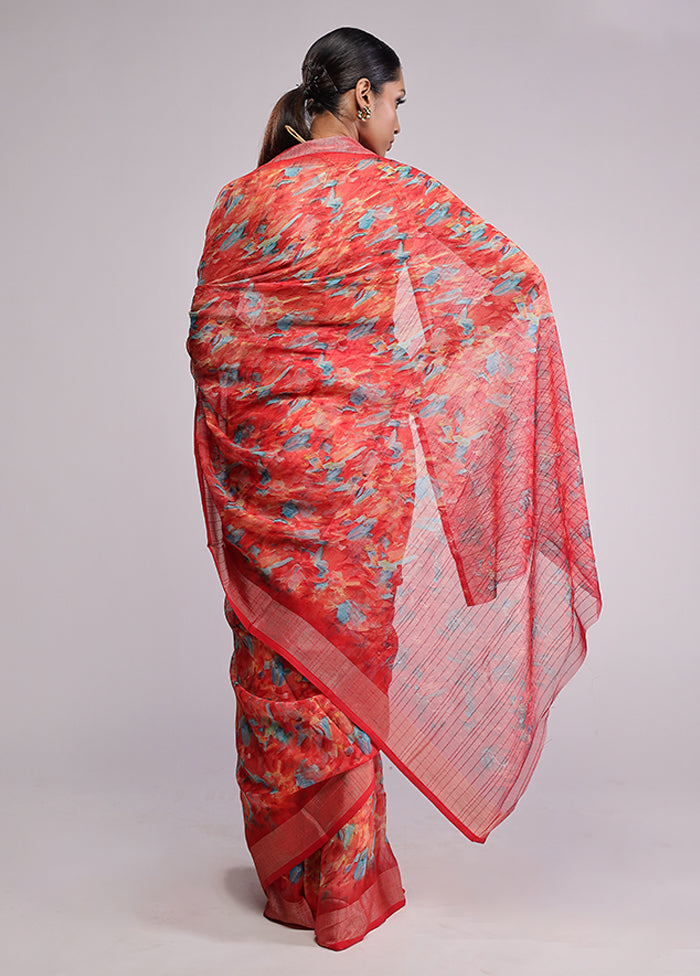 Red Chiffon Silk Saree With Blouse Piece