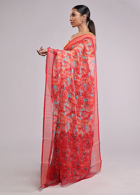 Red Chiffon Silk Saree With Blouse Piece