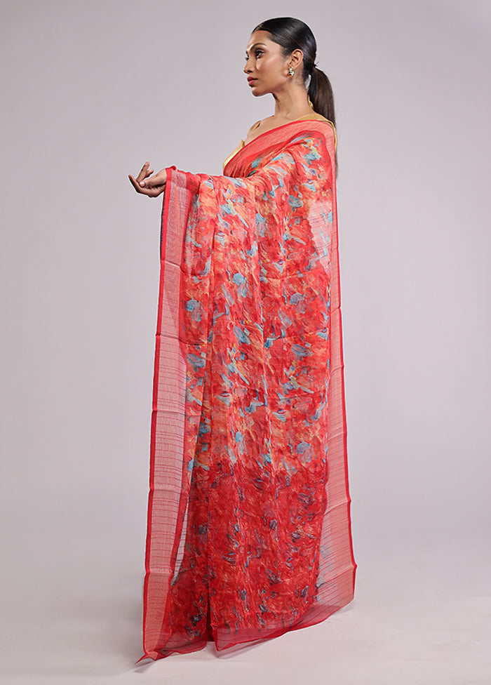 Red Chiffon Silk Saree With Blouse Piece