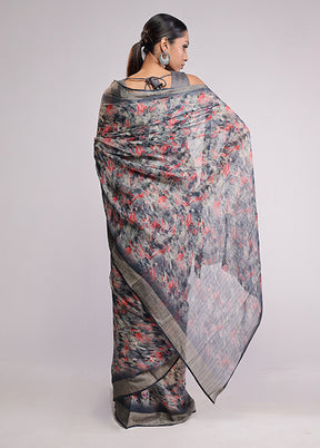 Grey Chiffon Silk Saree With Blouse Piece