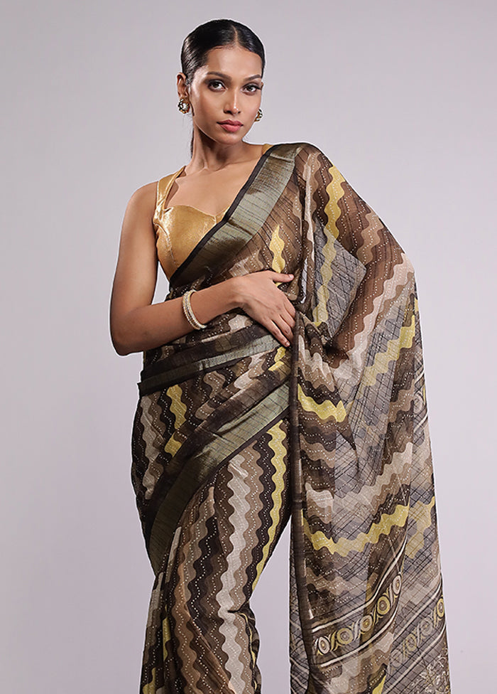 Brown Chiffon Silk Saree With Blouse Piece