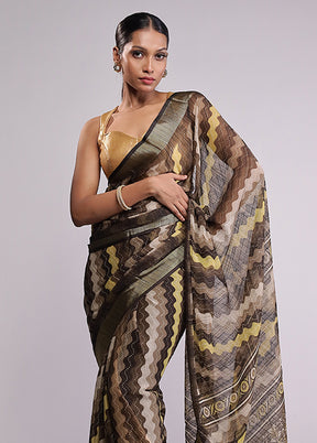 Brown Chiffon Silk Saree With Blouse Piece